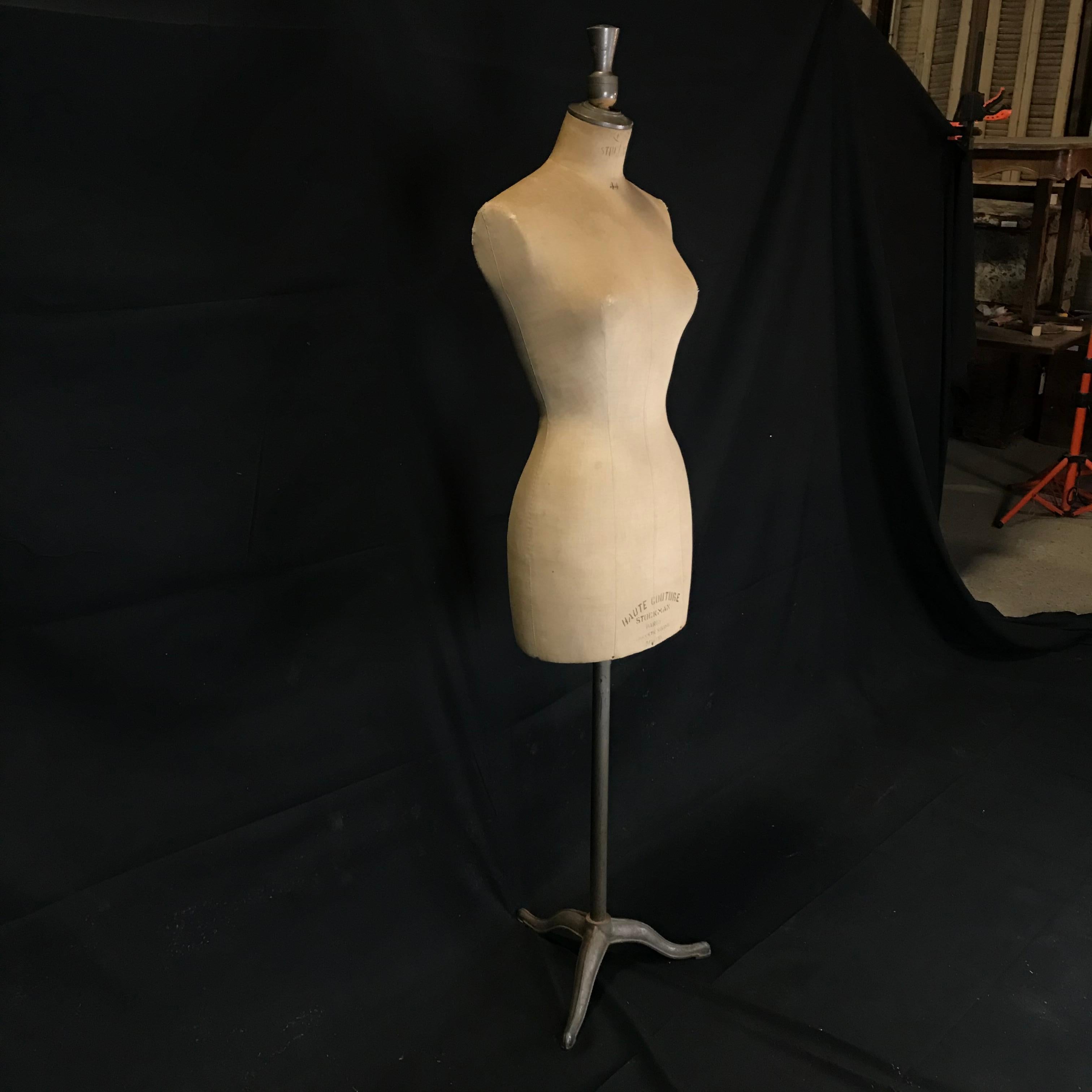 Beautiful vintage French mannequin figure marked Fabrication Seigel Paris on the back and Haute Couture, Stockman, Paris, Brevete S.G.D.G. 50406 on the front.
#4638.
 