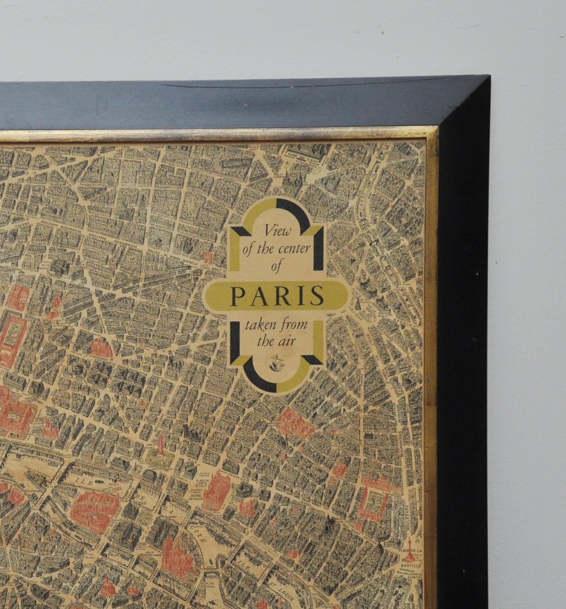 Unique vintage street map of Paris in warm tones. Actual image measures 26.5