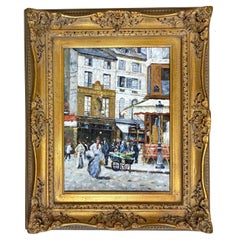 "Escena Callejera Parisina" Pintura al Óleo Impresionista Francesa de París con Figuras