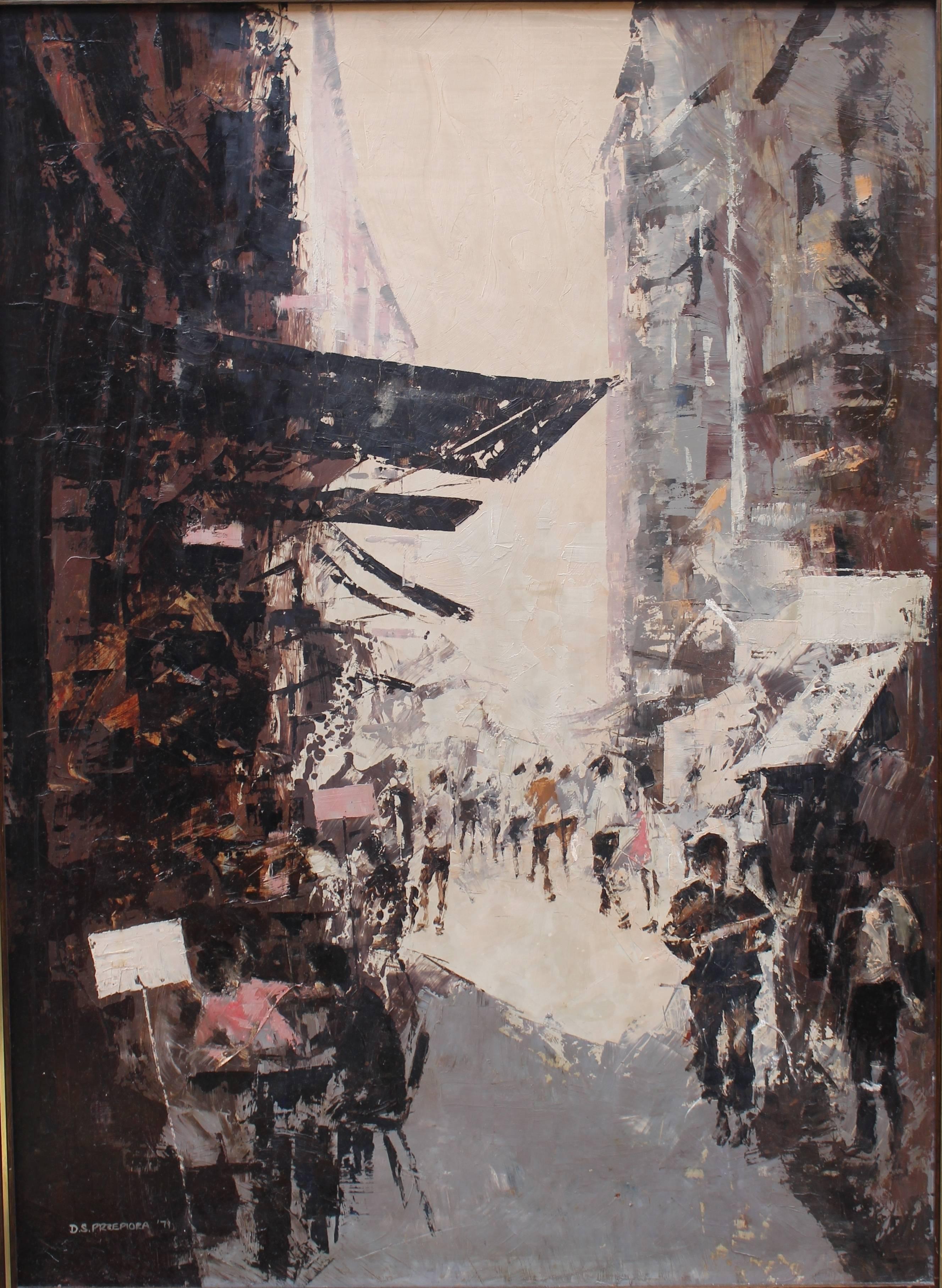 Medium oil on board
Artist David Stefan Przepiora (b.1944)
Size 83 x 110 cm / 32 1/2 x 43 1/2 in
Signed and and dated 'D.S.Przepiora 71'
Frame set in quality wood and gilt frame
Condition good condition, minor marks to frame commensurate with