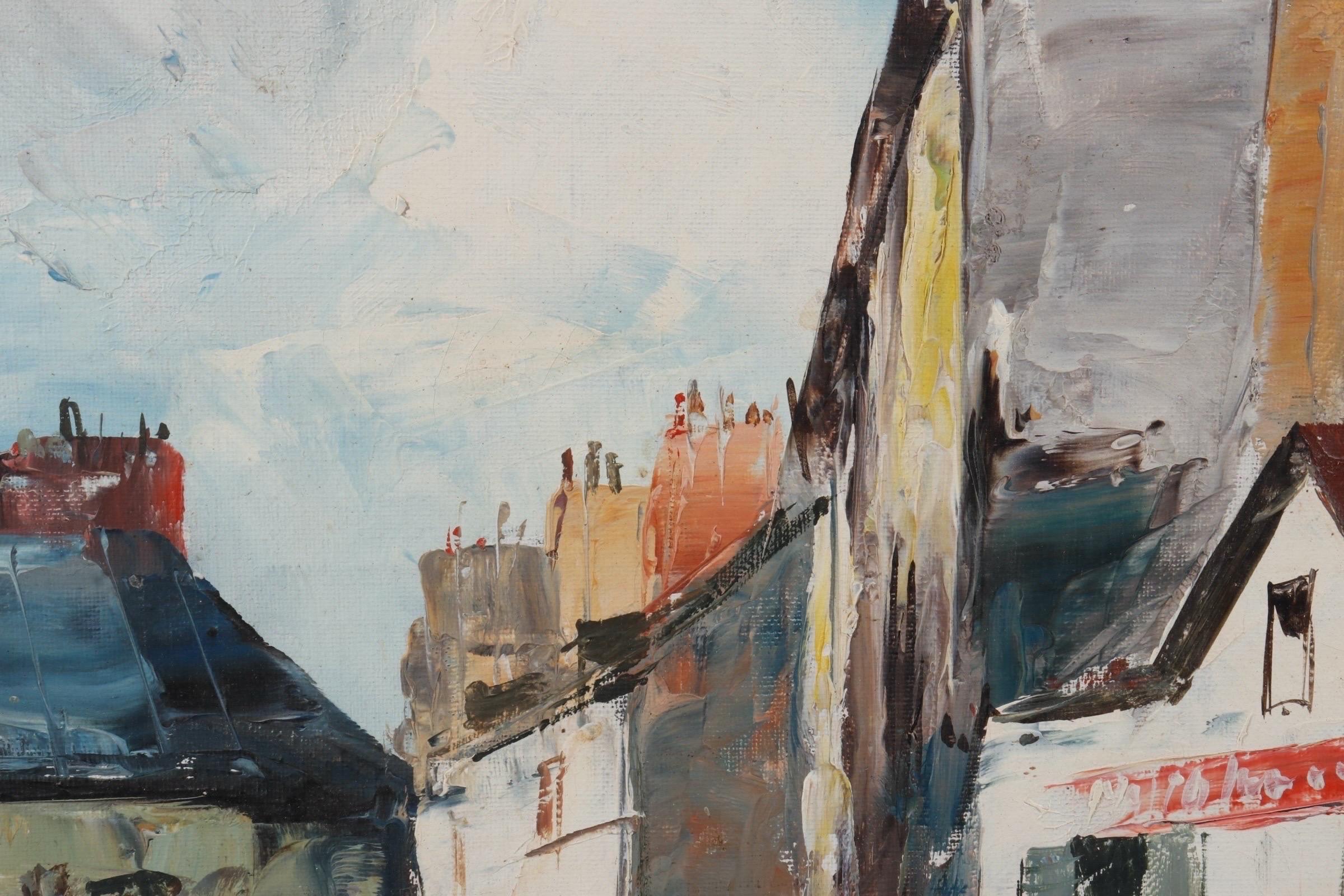 Pariser Straßenszene 'Place Du Tertre in Montmartre' Öl auf Leinwand Gemälde (Französisch) im Angebot