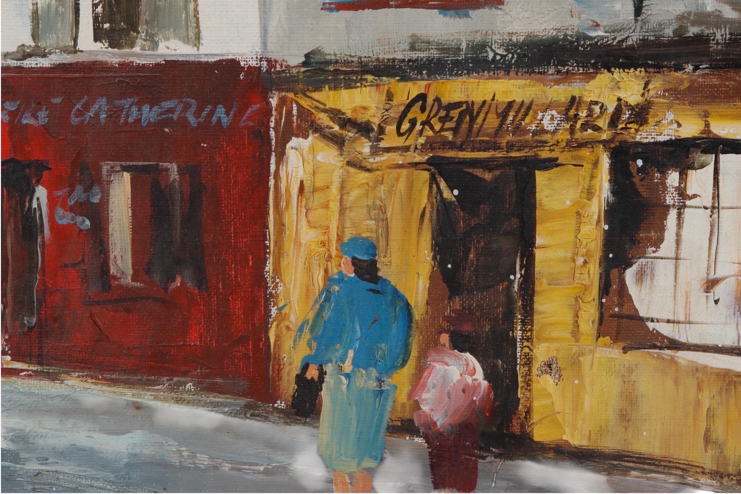 Pariser Straßenszene 'Place Du Tertre in Montmartre' Öl auf Leinwand Gemälde (20. Jahrhundert) im Angebot