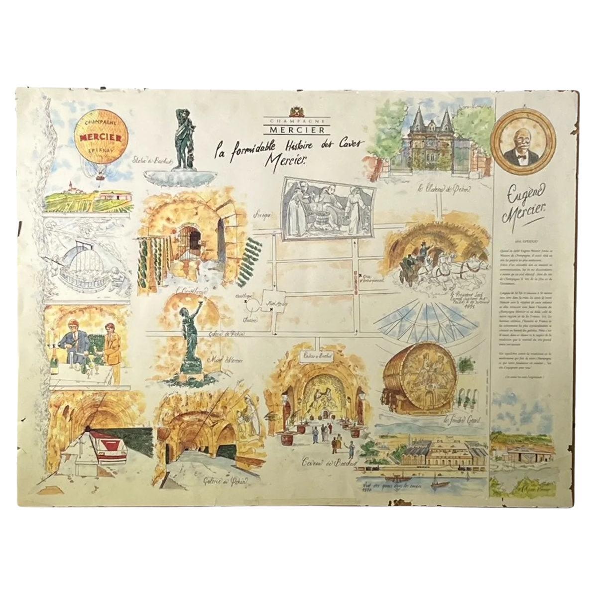 Parisienne Antique Artwork of the 'La Formidable Histoire der Caves Mercier' For Sale