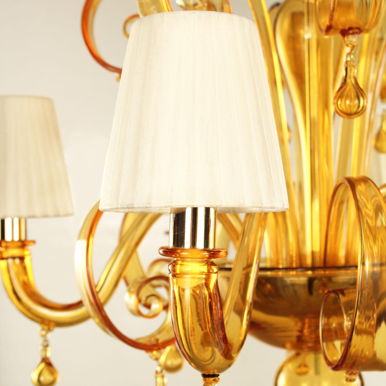 Other Italian Chandelier 6arms smooth Amber Murano Glass by Multiforme in stock