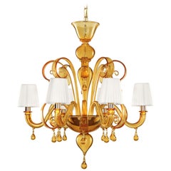 Lampadario italiano a 6 bracci in vetro di Murano liscio e ambrato di Multiforme in stock