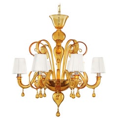 Italian Chandelier 6arms smooth Amber Murano Glass by Multiforme in stock