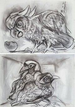 Pájaros, Técnica mixta sobre papel, Conjunto de 2 obras de Paritosh Sen "En Stock"