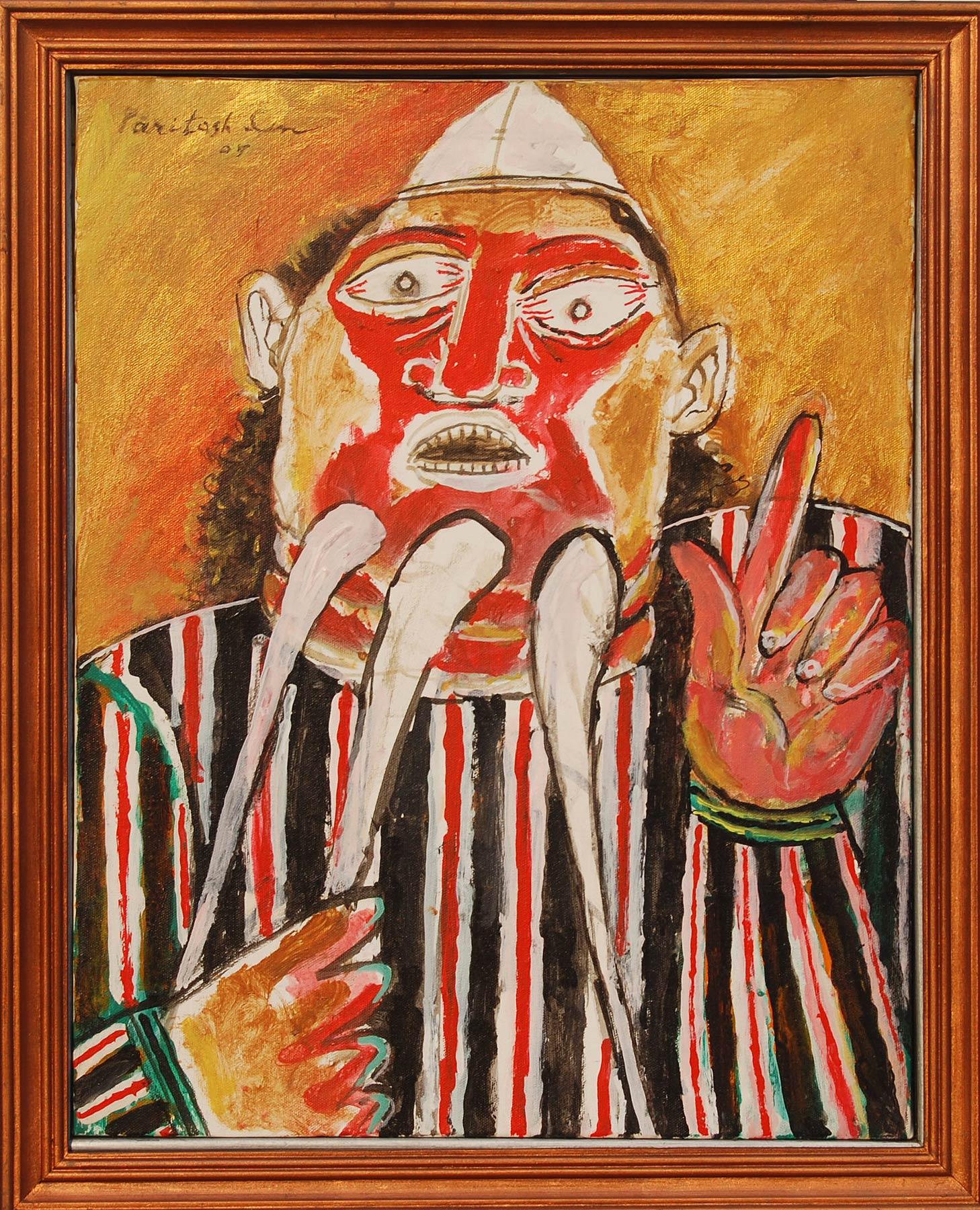 Paritosh Sen Figurative Painting - The Rabble Rouser, Acrylic, Red, Yellow, Black by Student of Picasso "In Stock"