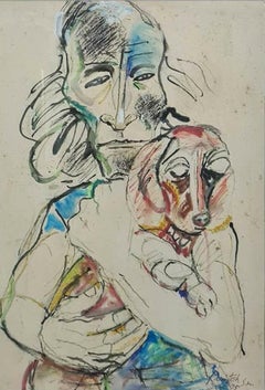 Sin título, Técnica mixta Papel pegado sobre tabla, Rojo, Azul by Paritosh Sen "En Stock"
