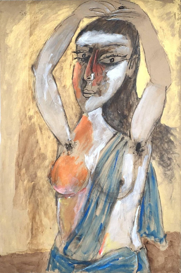 Woman In Her Habitat Red Blue Goldcolors By Paritosh Sen Disciple Of Picasso