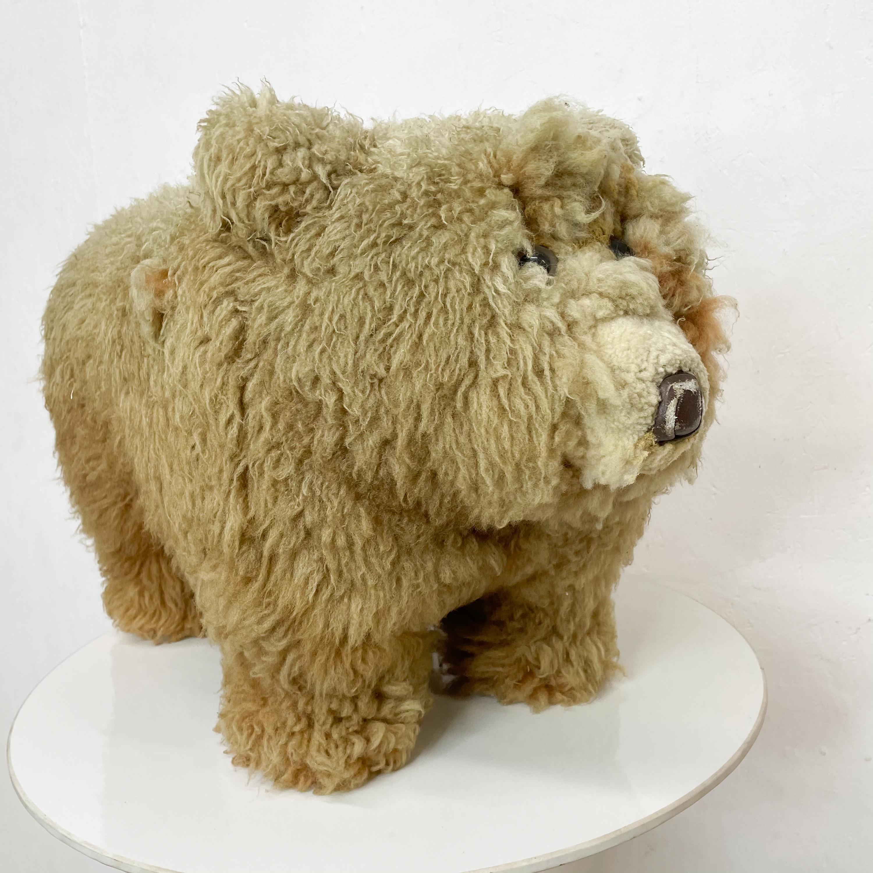 American Park Ave Scully & Scully Plush BEAR Lambs Wool Foot Stool Ottoman 1950s Luxury