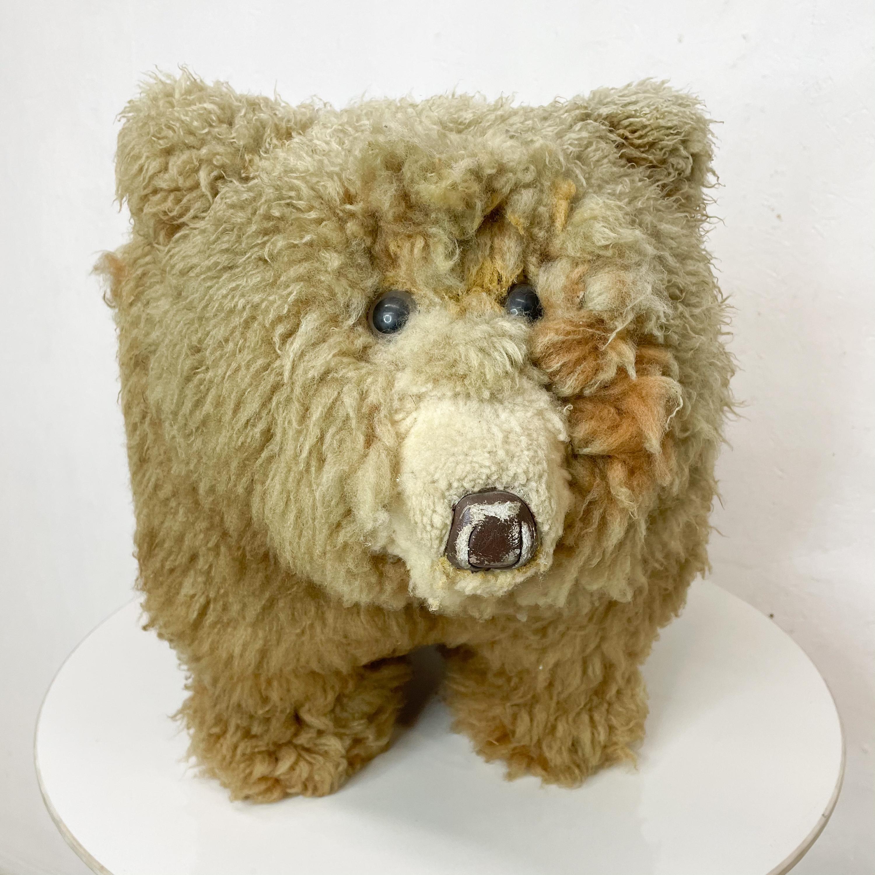 Park Ave Scully & Scully Plush BEAR Lambs Wool Foot Stool Ottoman 1950s Luxury In Fair Condition In Chula Vista, CA