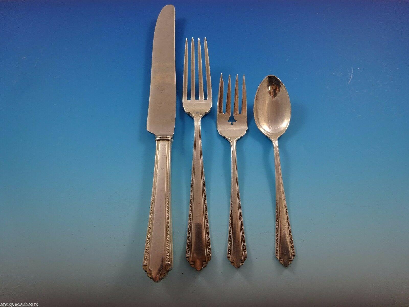 Art Deco Park Avenue by Manchester Sterling Silver Flatware Dinner Service 12 Set 74 Pcs