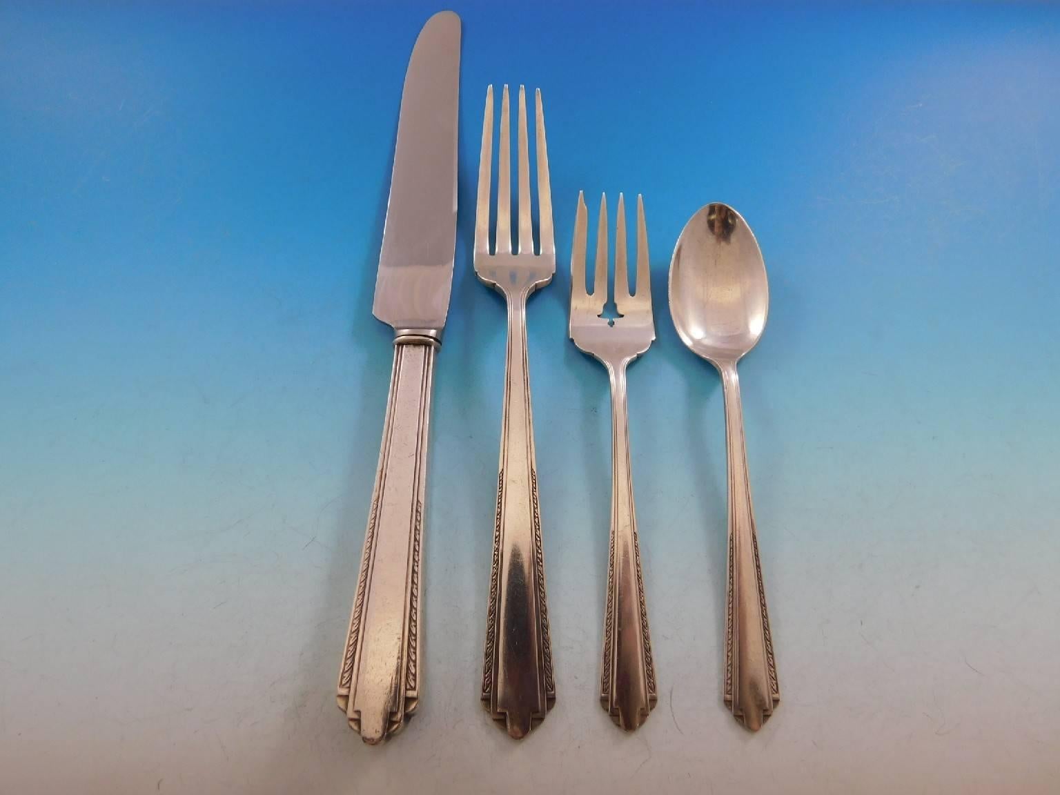 Art Deco Park Avenue by Manchester Sterling Silver Flatware Set 12 Service 89 Pcs Dinner For Sale