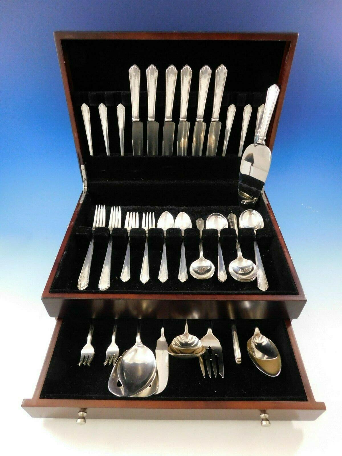 Stunning Art Deco pattern Park Avenue by Manchester sterling silver Flatware set, 59 pieces. This set includes:

6 knives, 8 3/4