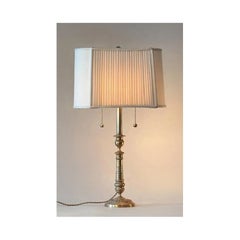 Antique Brass & Silk Park Avenue Lady Table Lamp, Regency Revival