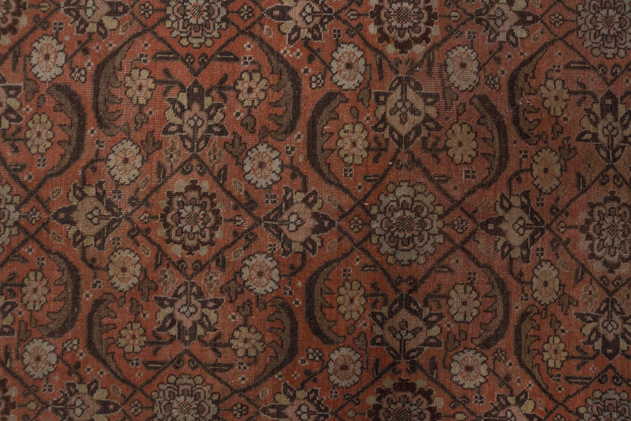Royal Floral Antique Tabriz in Deep Burnt Orange For Sale 6