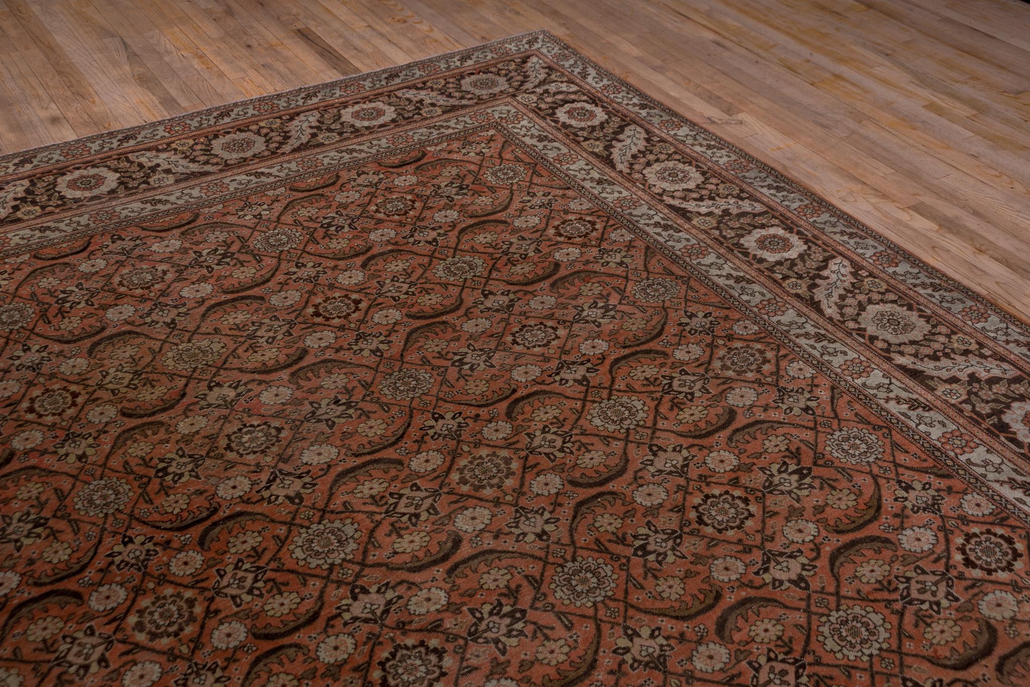Royal Floral Antique Tabriz in Deep Burnt Orange For Sale 7