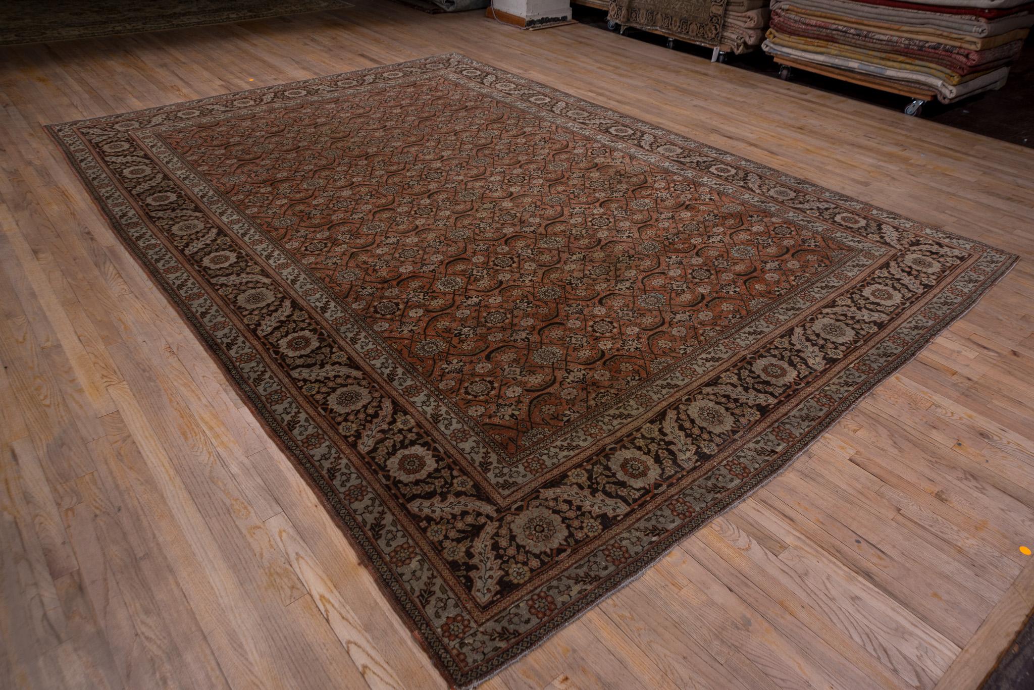 Royal Floral Antique Tabriz in Deep Burnt Orange For Sale 8
