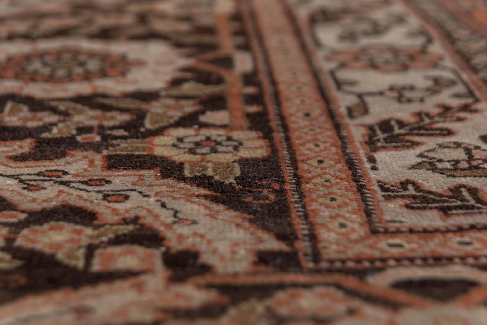 Royal Floral Antique Tabriz in Deep Burnt Orange In Excellent Condition For Sale In New York, NY