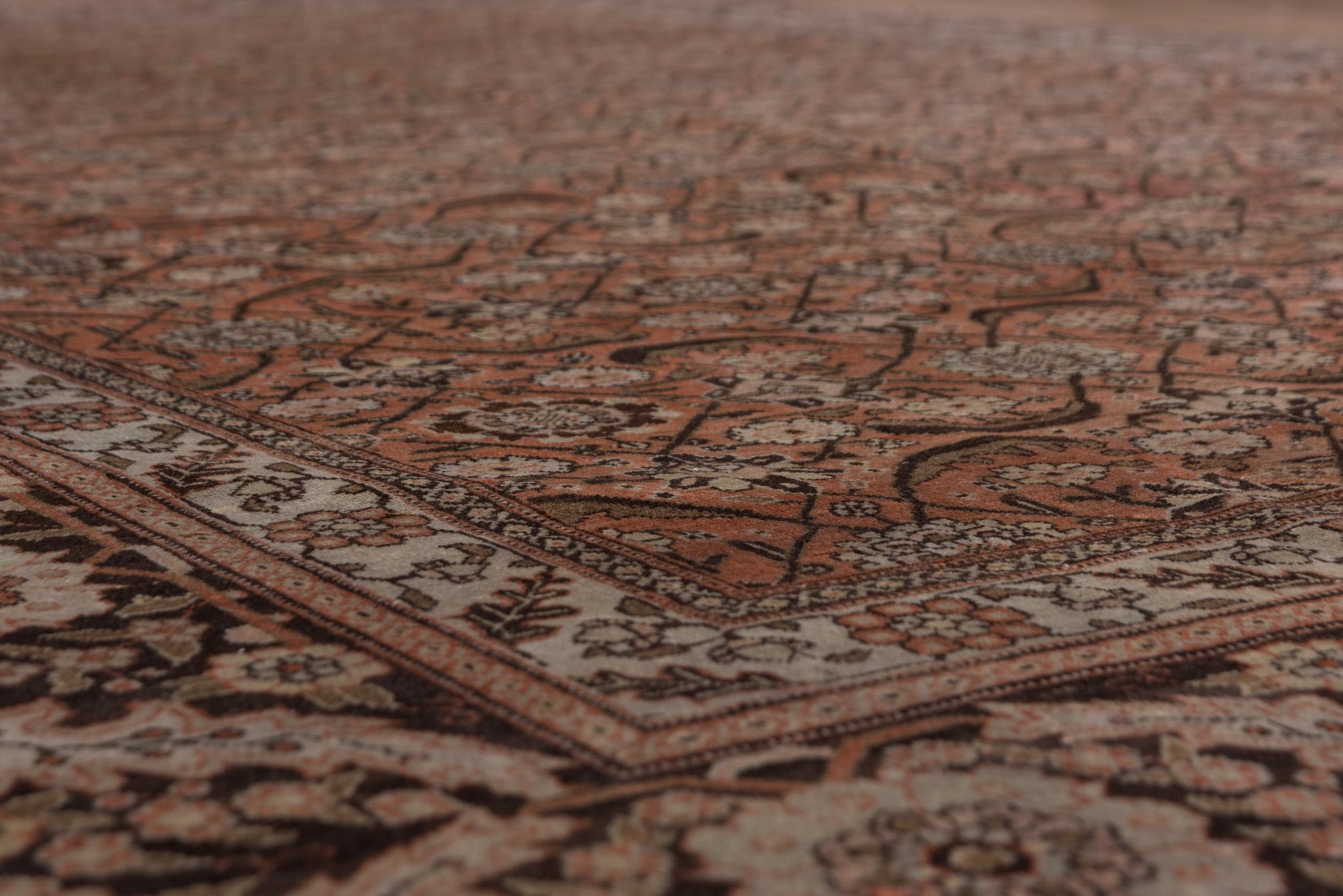 Wool Royal Floral Antique Tabriz in Deep Burnt Orange For Sale