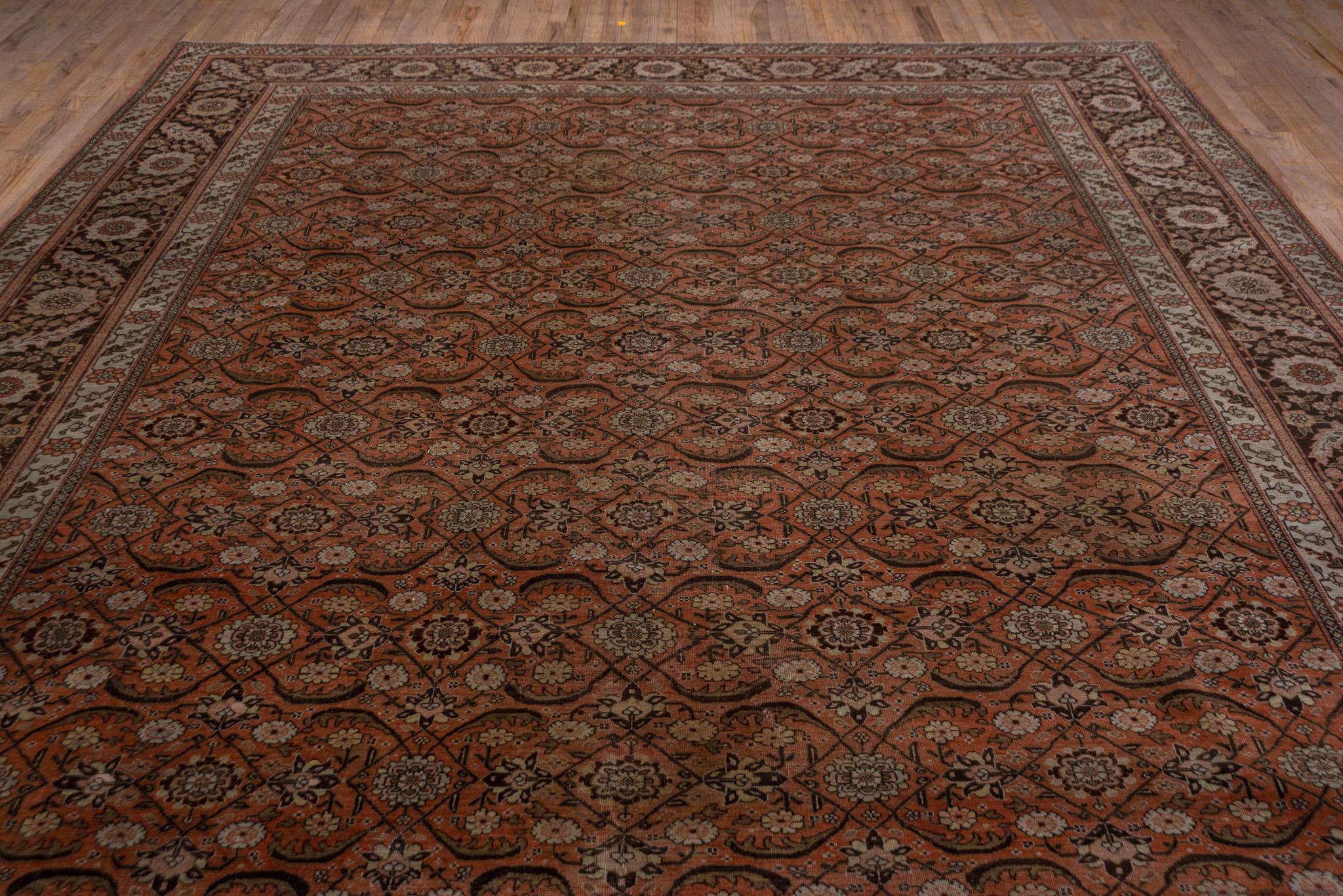Royal Floral Antique Tabriz in Deep Burnt Orange For Sale 2