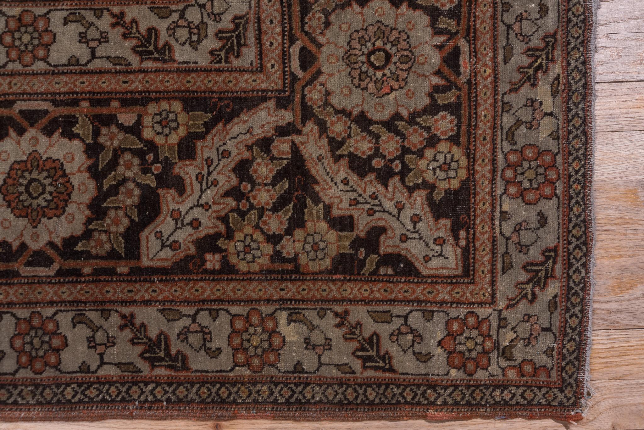 Royal Floral Antique Tabriz in Deep Burnt Orange For Sale 3