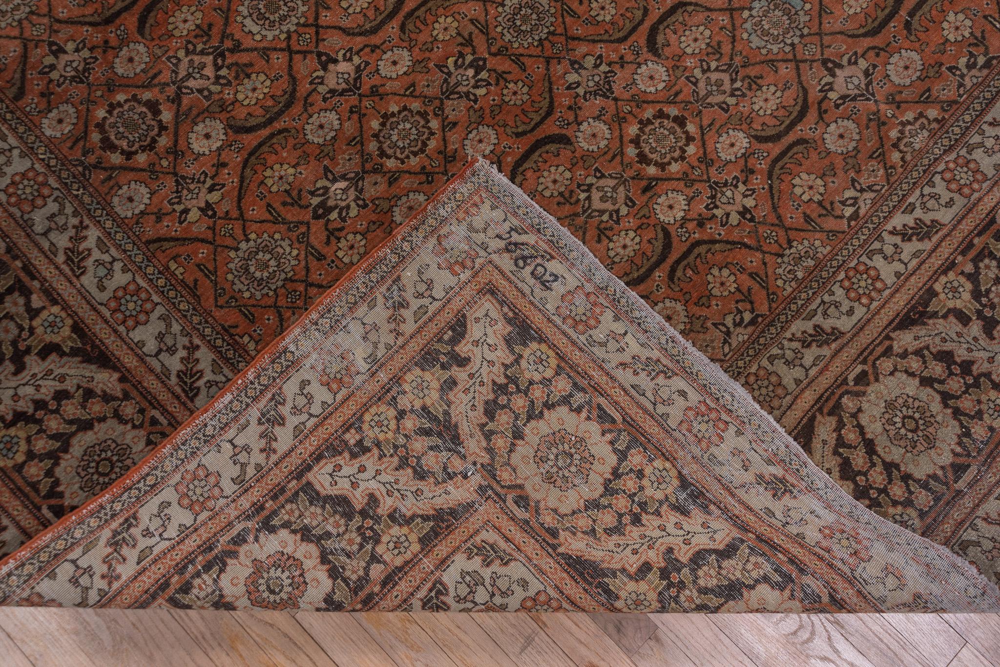 Royal Floral Antique Tabriz in Deep Burnt Orange For Sale 4