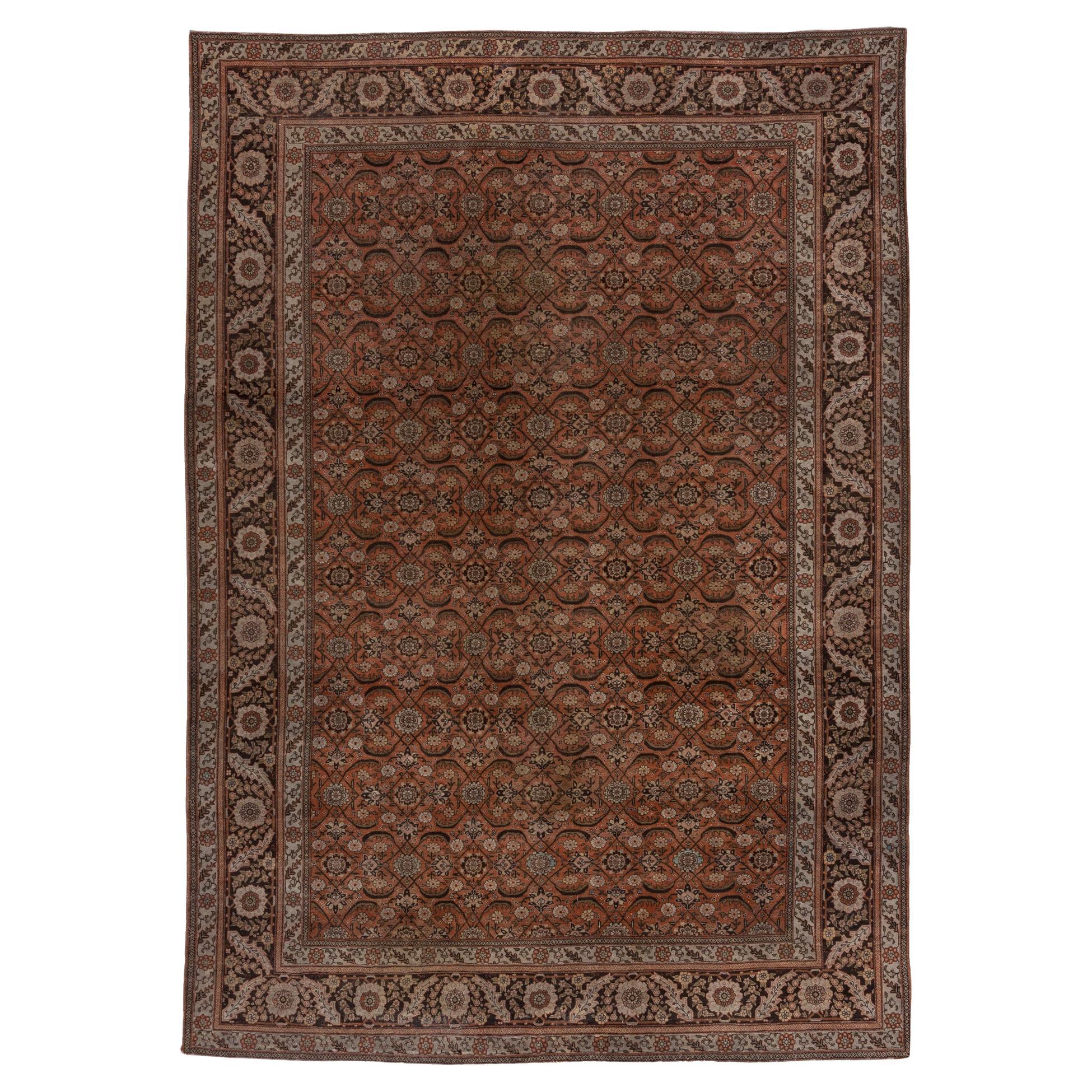 Royal Floral Antique Tabriz in Deep Burnt Orange For Sale