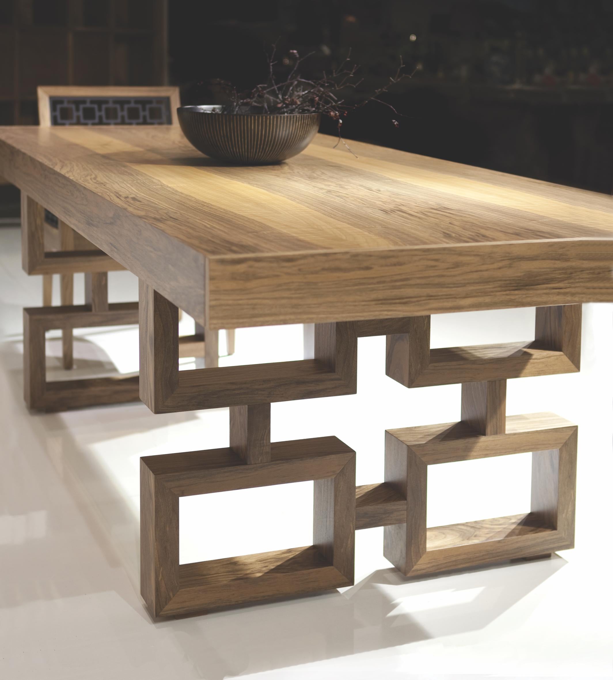 Modern Park Dining Table, Geometric Base Under Solid Wood Top Dining Table For Sale