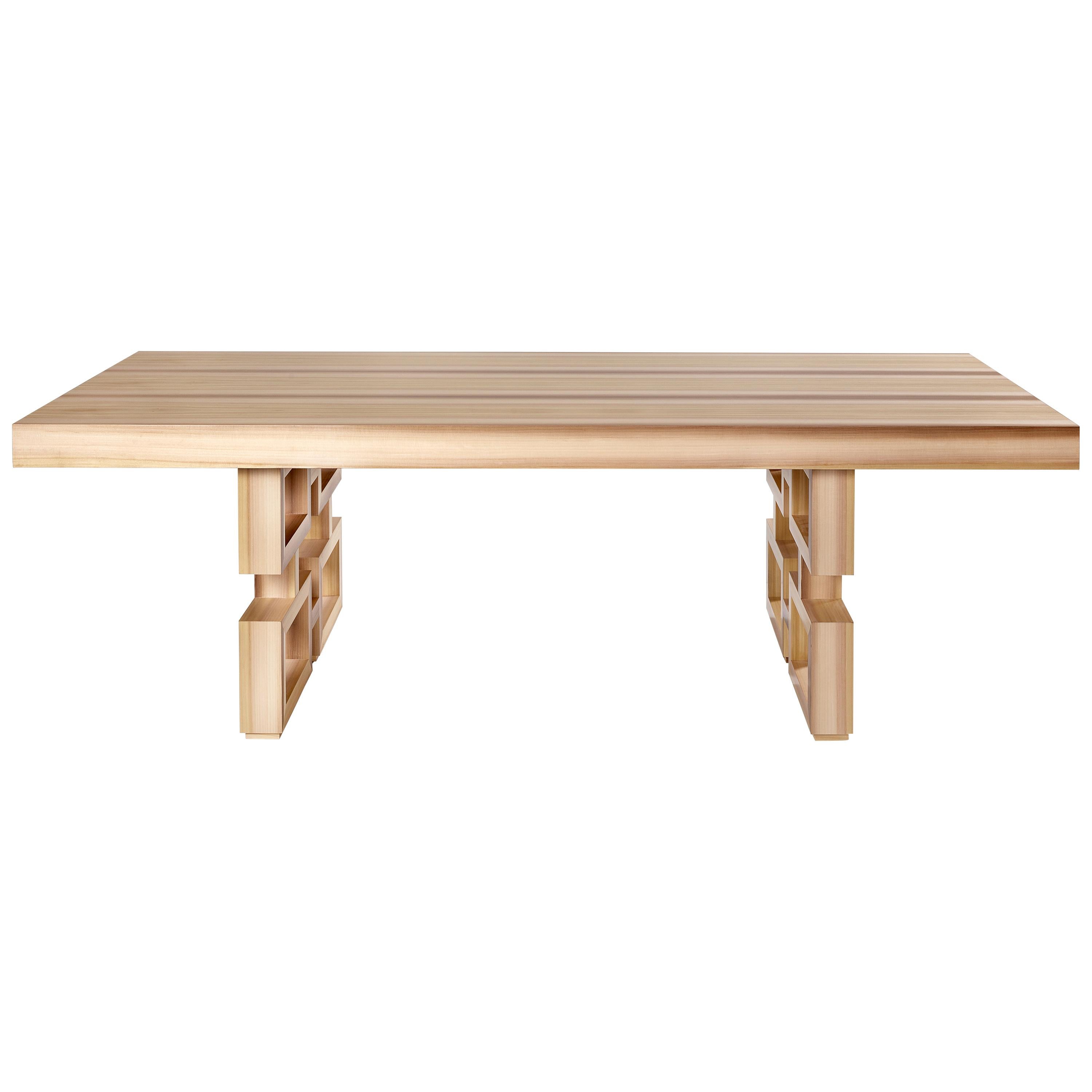 Park Dining Table, Geometric Base Under Solid Wood Top Dining Table For Sale