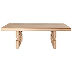 Park Dining Table, Geometric Base Under Solid Wood Top Dining Table