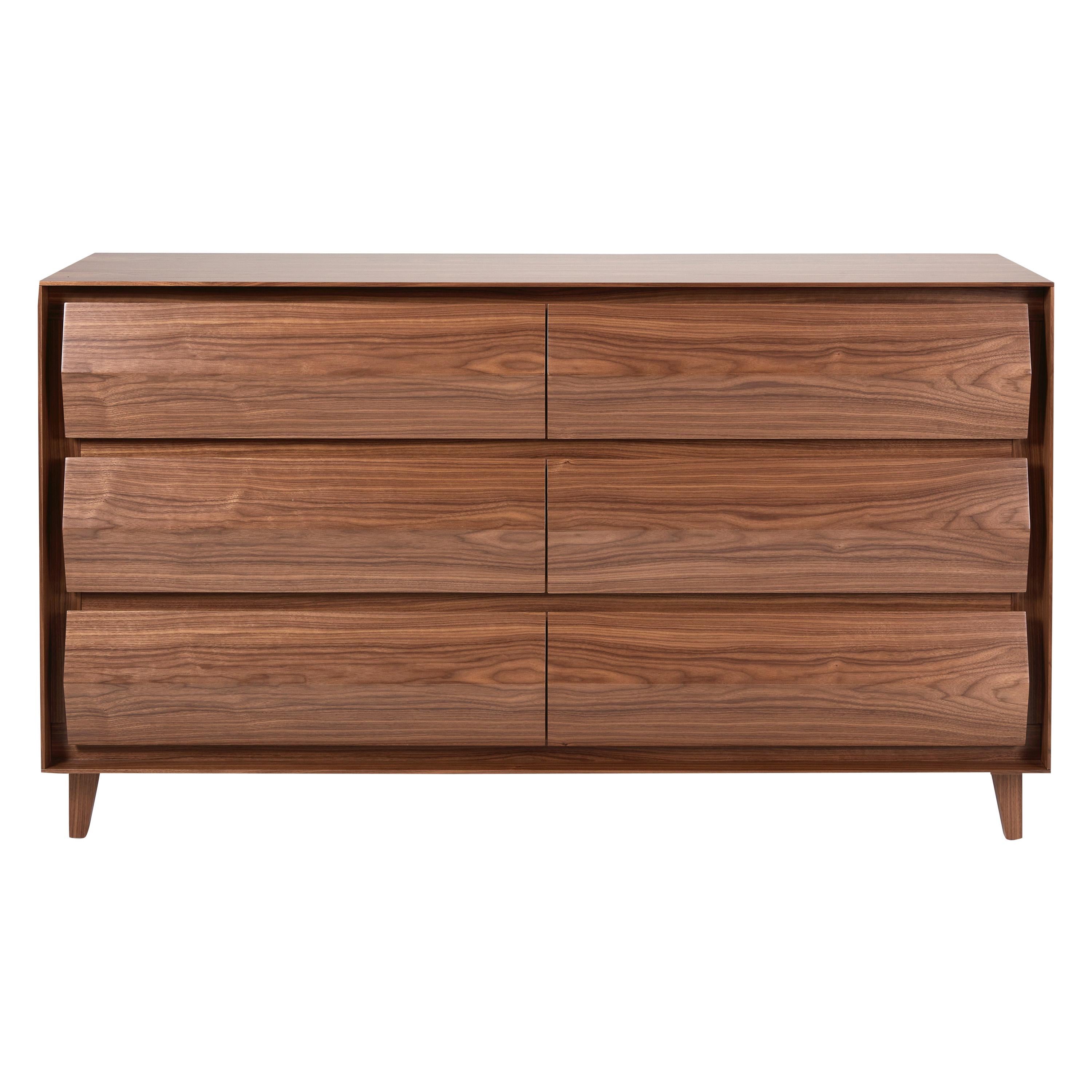 Park Dresser, Solid Walnut Wood Dresser with 6 Large Drawers For Sale