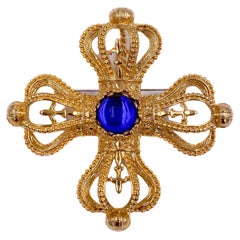 Park Lane Gold Cross Brooch W Sapphire Center Cabochon