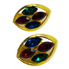 PARK LANE signed vintage jewel gold rhinestone designer runway clip on earrings