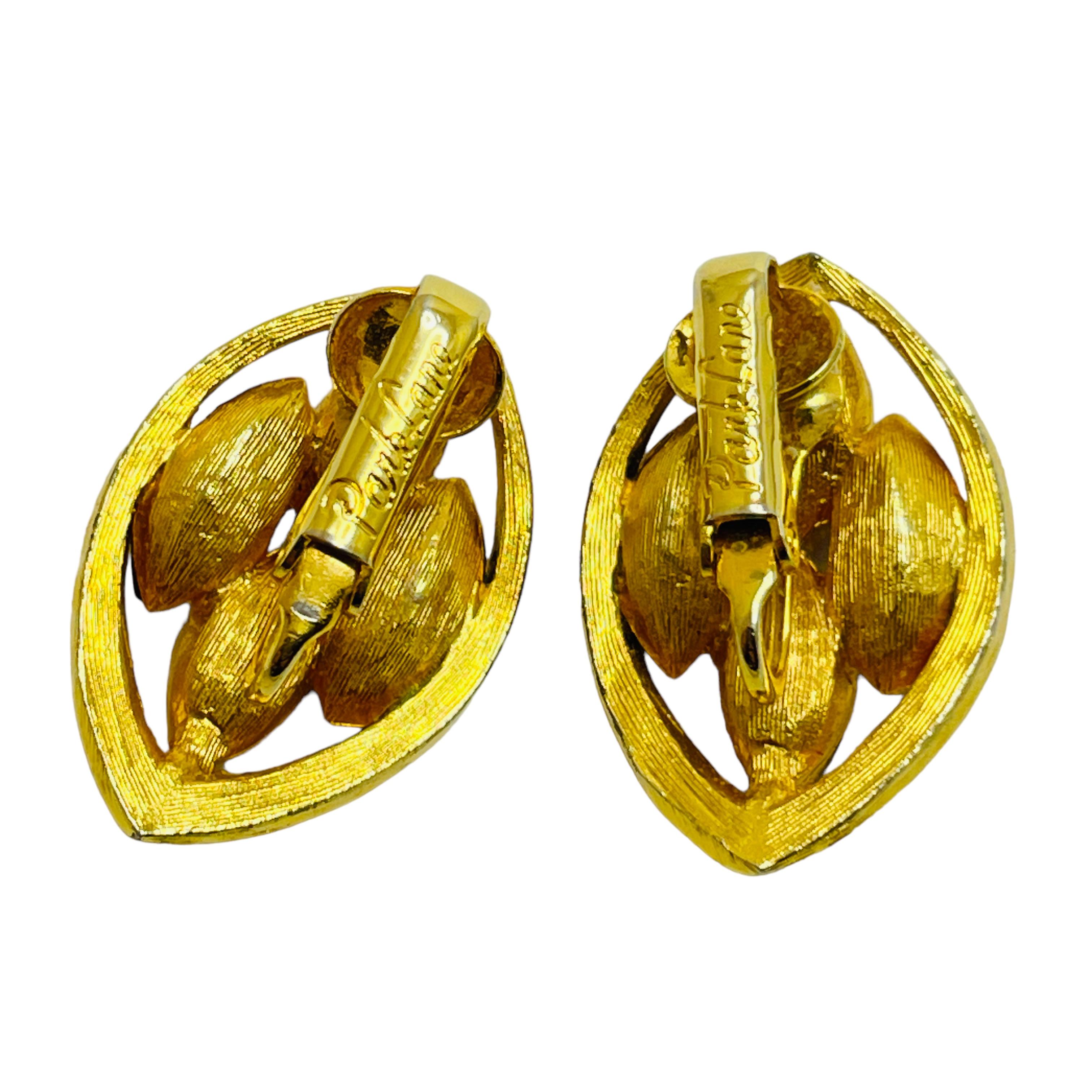 PARK LANE signed vintage jewel gold rhinestone designer runway clip on earrings In Good Condition For Sale In Palos Hills, IL