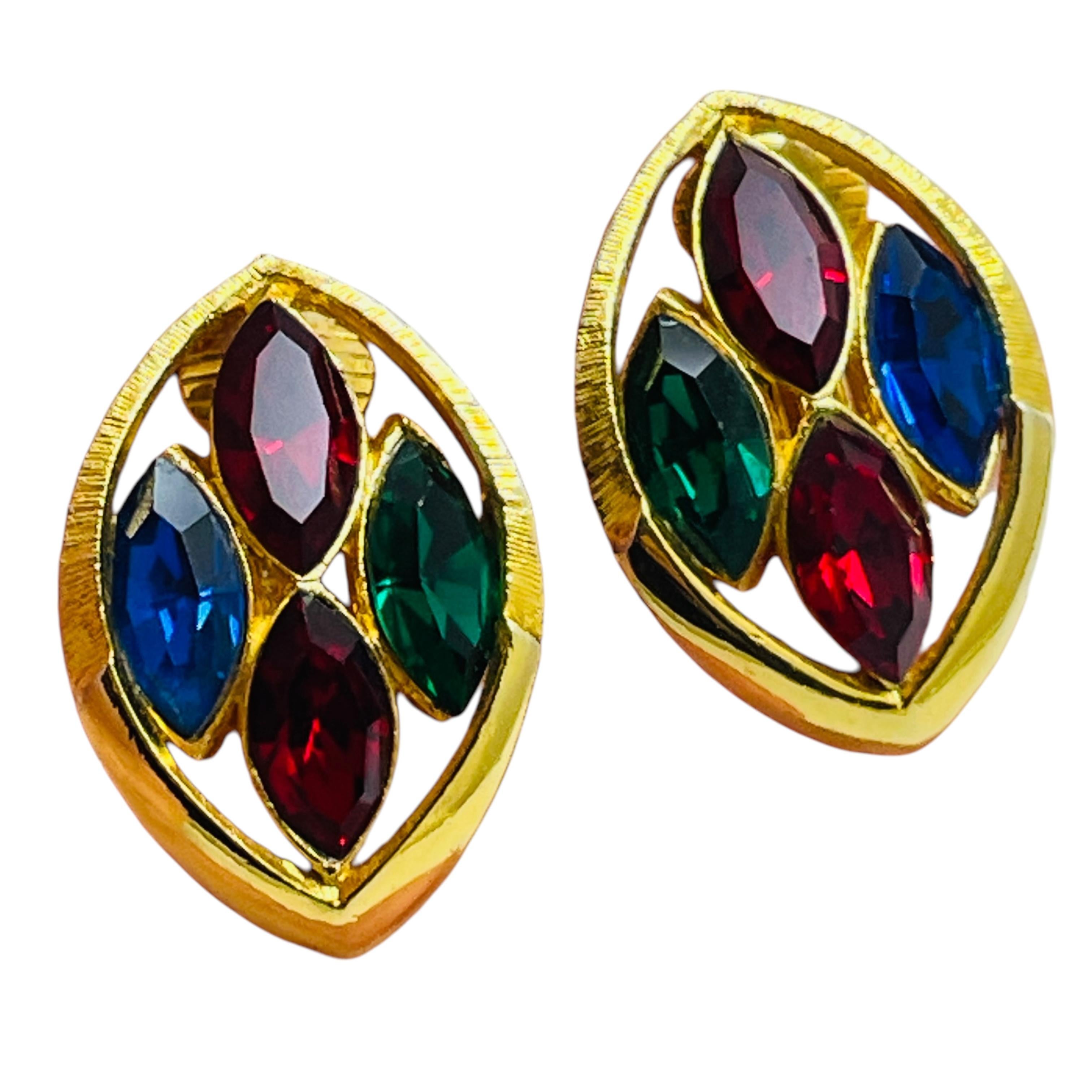 Women's PARK LANE signed vintage jewel gold rhinestone designer runway clip on earrings For Sale