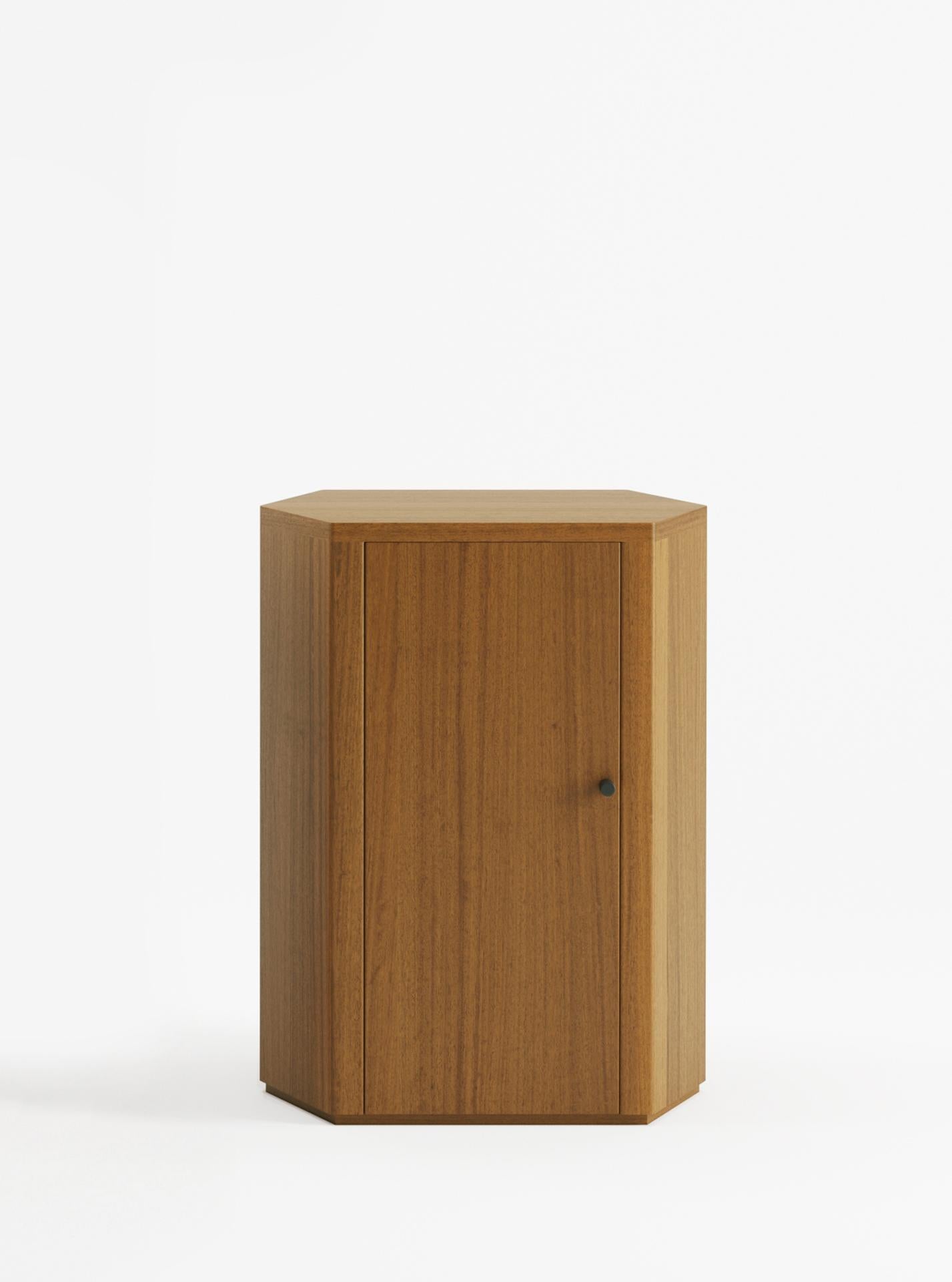 Minimalist Park Night Stand Single Left unit in Oiled Iroko Wood by Yaniv Chen for Lemon For Sale