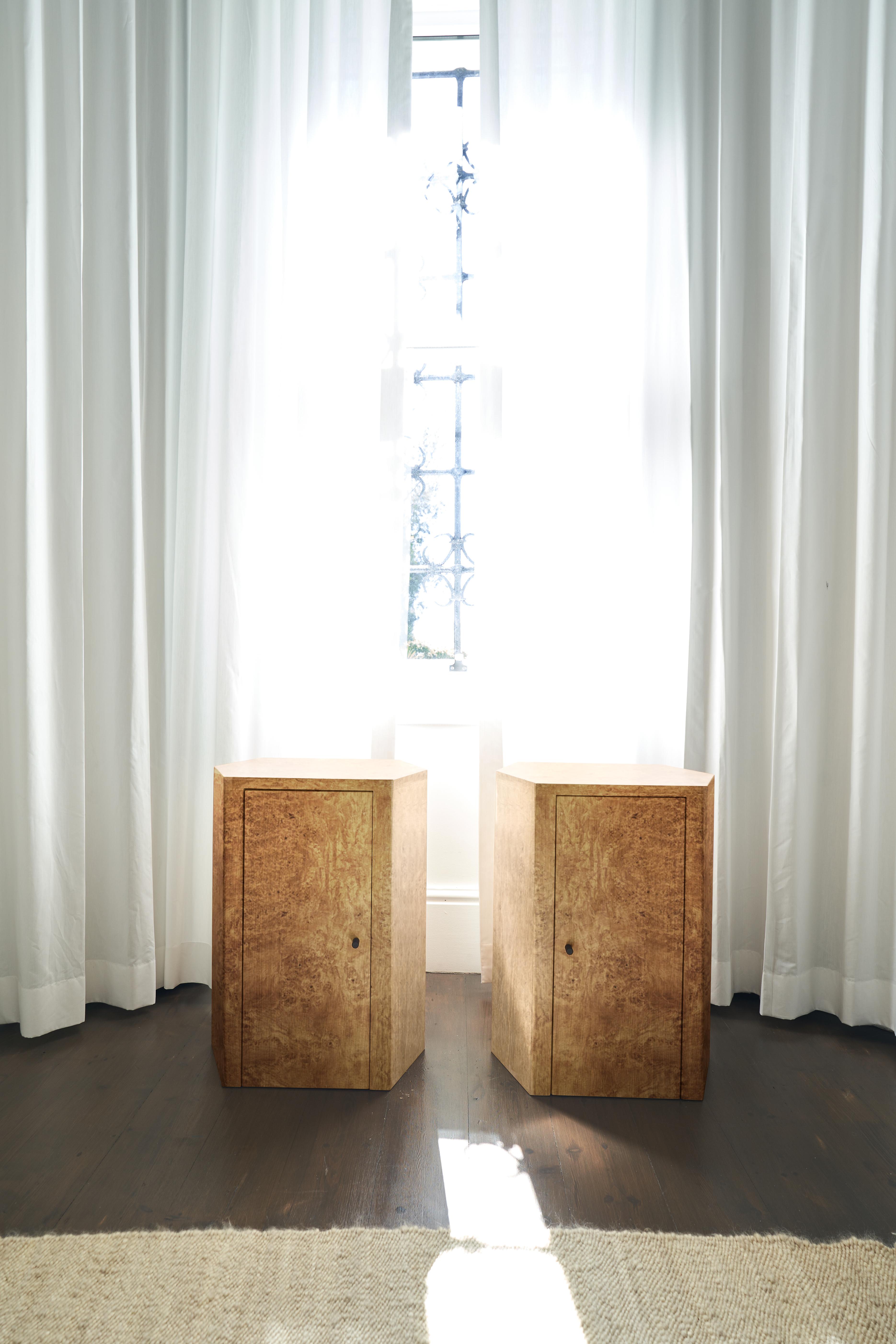 South African Park Night Stand Single Right unit in Poplar Burl by Yaniv Chen for Lemon For Sale