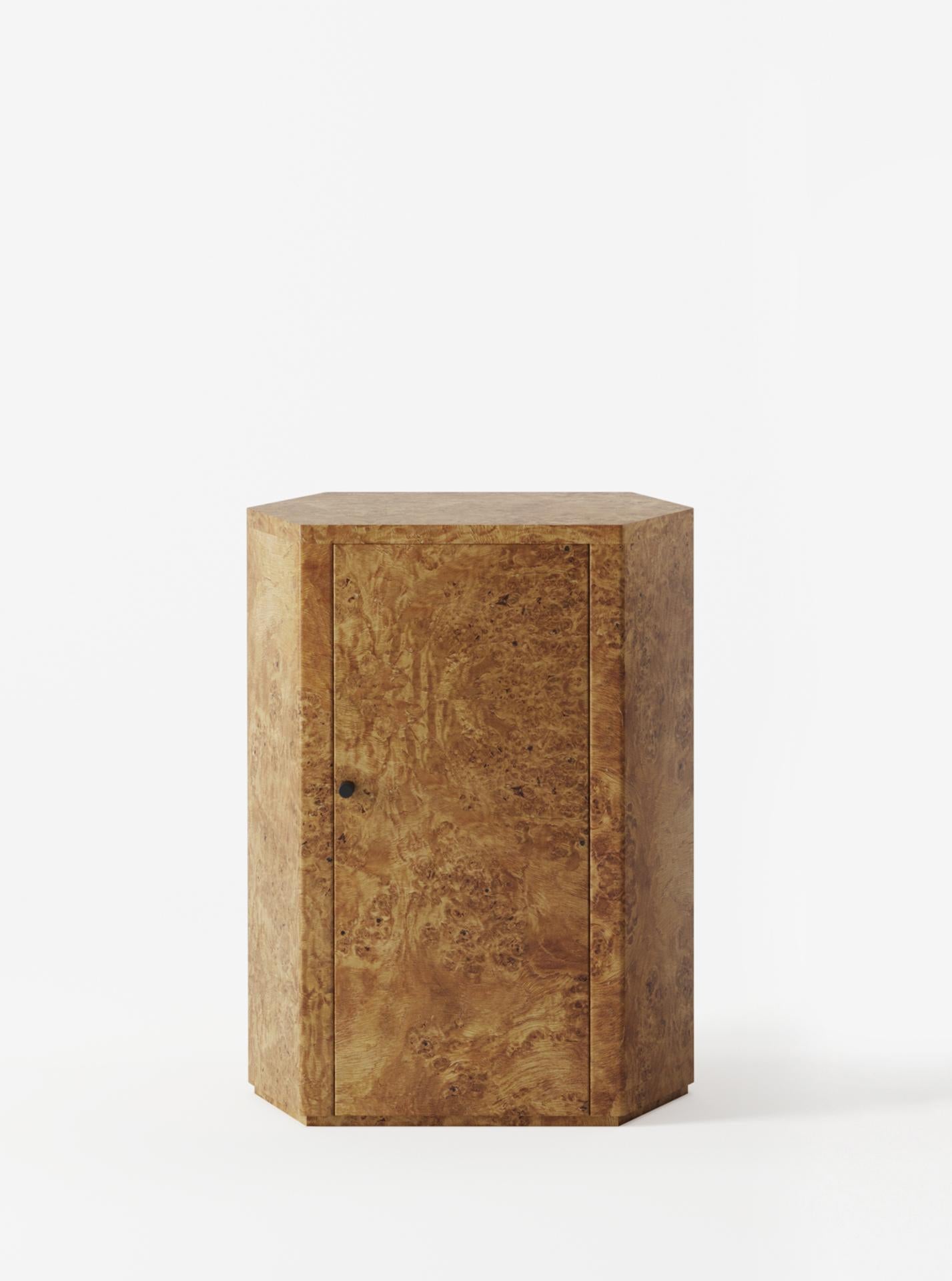 Veneer Park Night Stand Single Right unit in Poplar Burl by Yaniv Chen for Lemon For Sale