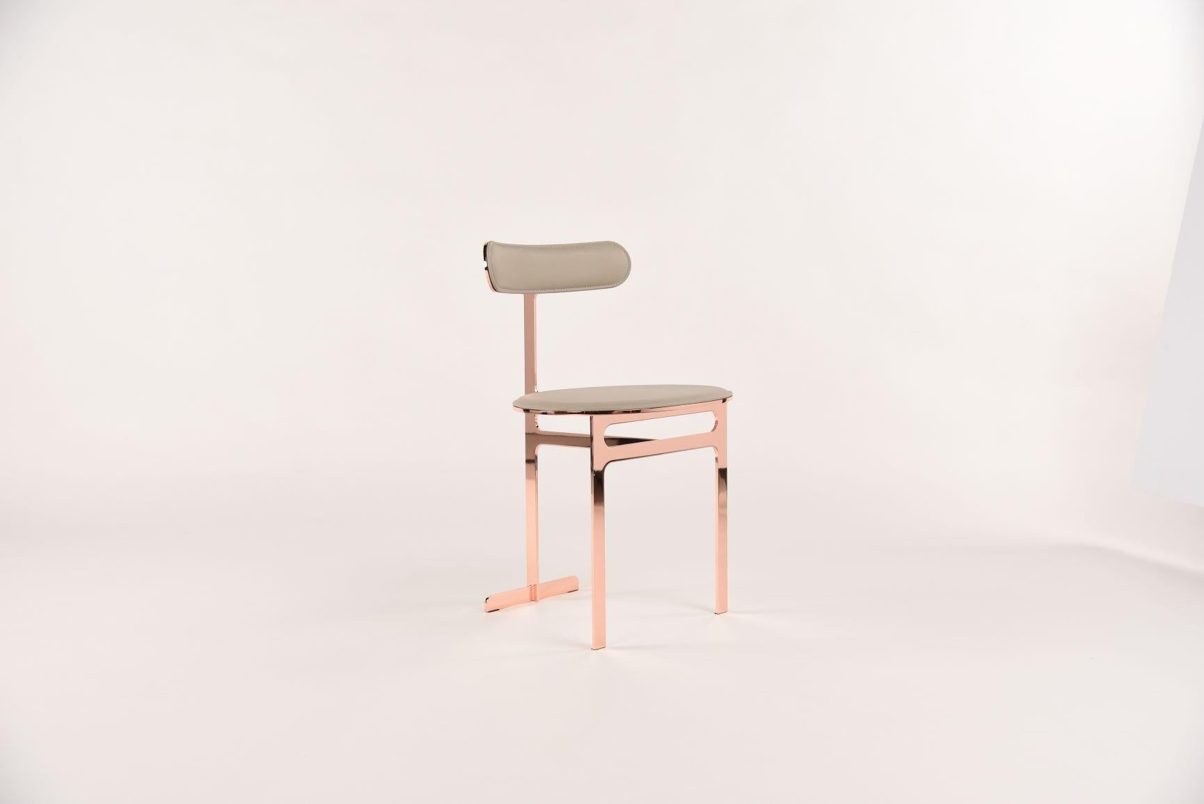 Modern Park Place Chair by Yabu Pushelberg in Rose Copper and Pewter Leather