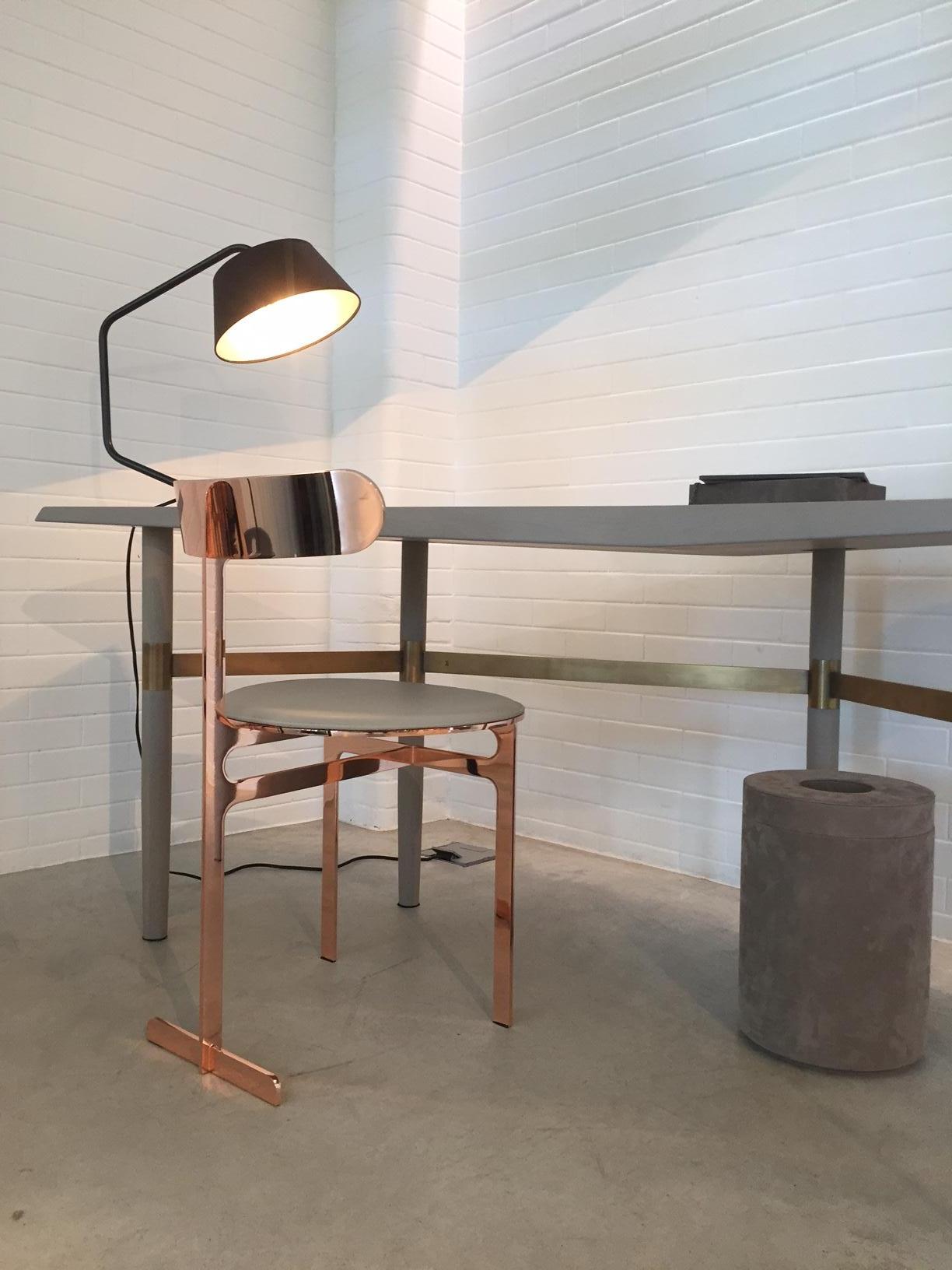 Metal Park Place Chair by Yabu Pushelberg in Rose Copper and Pewter Leather
