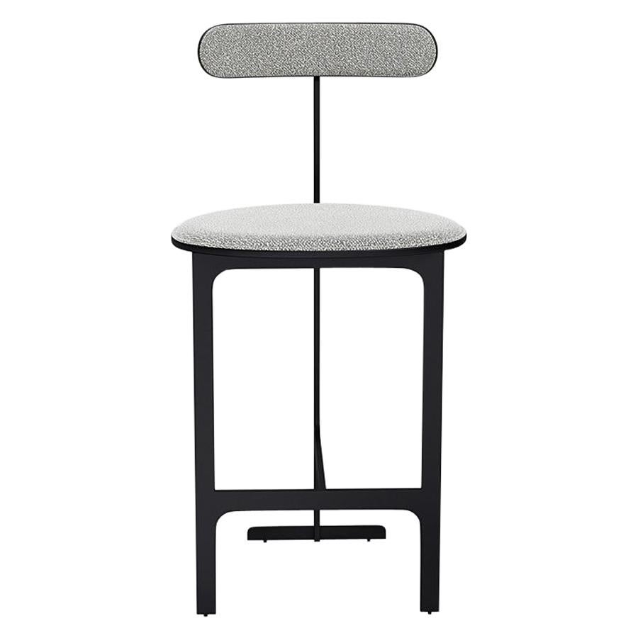 Park Place Counter Stool by Yabu Pushelberg in Matte Black and Boucle Wool For Sale