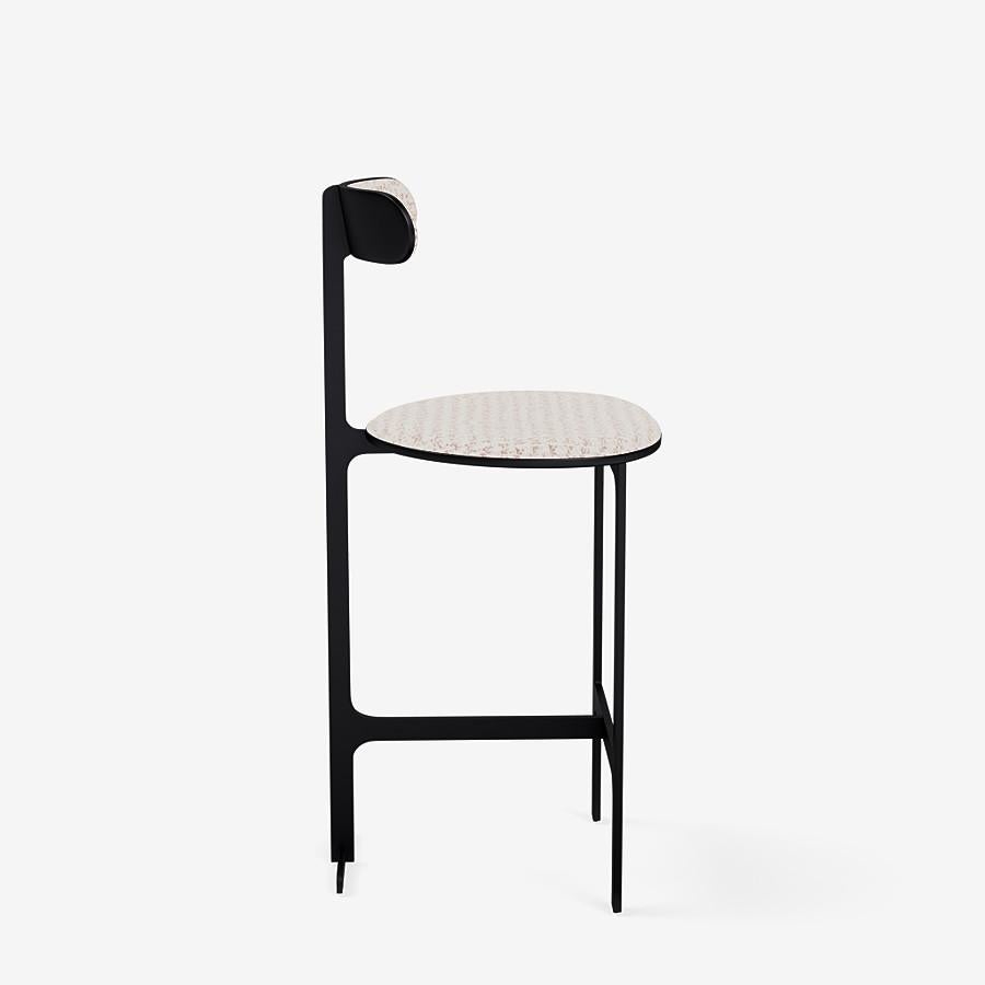 Modern Park Place Counter Stool by Yabu Pushelberg in Matte Black and Jacquard Tweed For Sale
