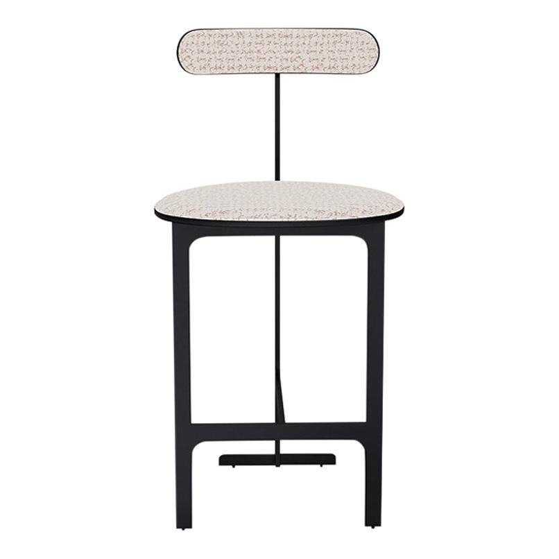 Park Place Counter Stool by Yabu Pushelberg in Matte Black and Jacquard Tweed For Sale