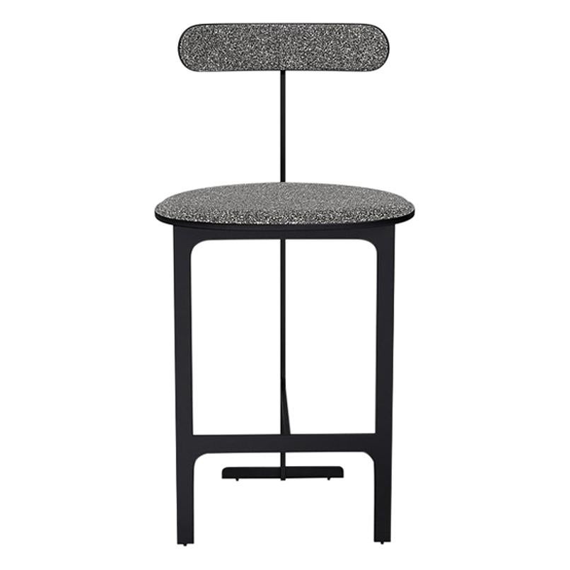 Park Place Counter Stool by Yabu Pushelberg in Matte Black and Multi-Tone Boucle
