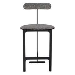 Vintage Park Place Counter Stool by Yabu Pushelberg in Matte Black and Multi-Tone Boucle