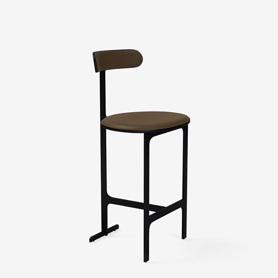 This Park Place counter stool by Yabu Pushelberg in black soft touch is upholstered in Ontario Street, pigmented nappa leather with natural grain. Ontario Street comes in 12 colorways from Germany, with a weight of 1.7-1.9mm.

The Park Place