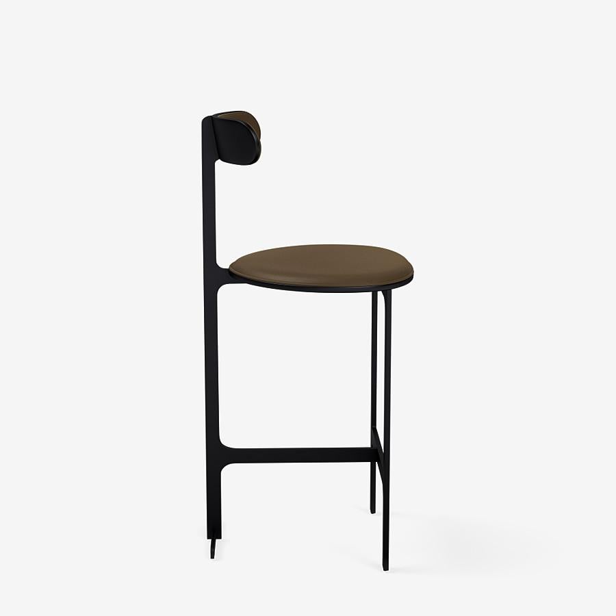 Modern Park Place Counter Stool by Yabu Pushelberg in Matte Black and Nappa Leather For Sale