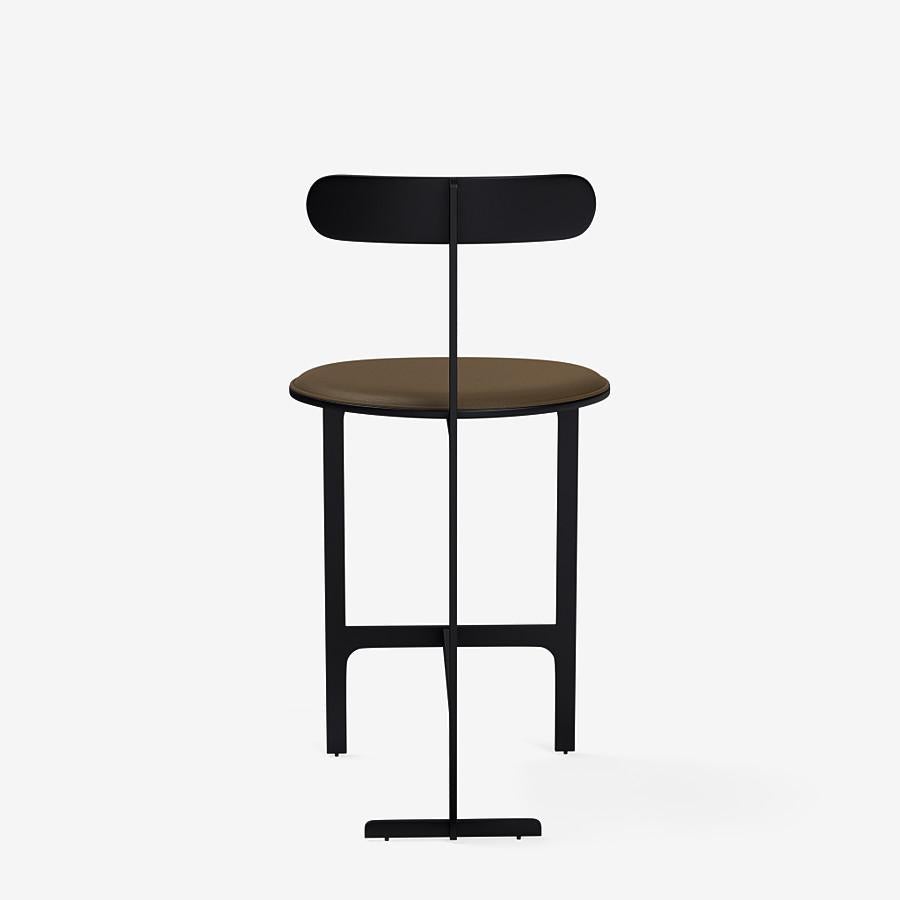 Italian Park Place Counter Stool by Yabu Pushelberg in Matte Black and Nappa Leather For Sale